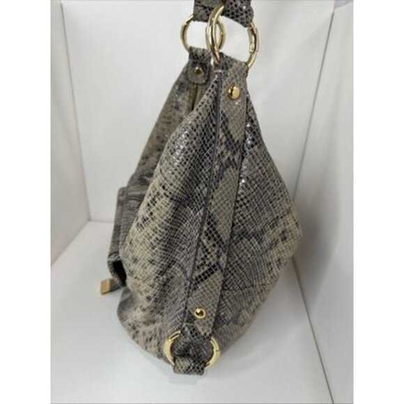 Michael Kors Python Embossed Leather Hobo Shoulder Bag Gold Hardware + Wallet - Picture 5 of 16